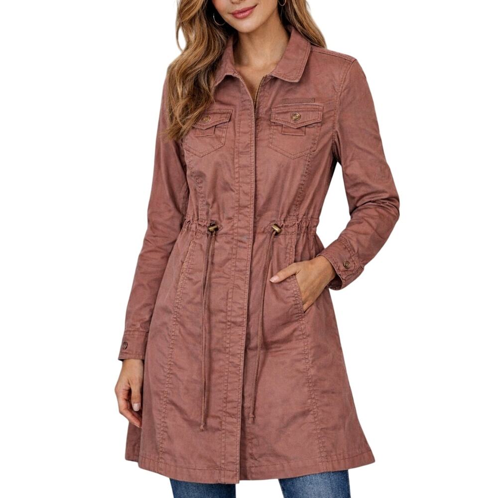 Tyler Boe Women's Rust Brown Trench Coat 8 Hidden Placket Earthy Neutral Classic